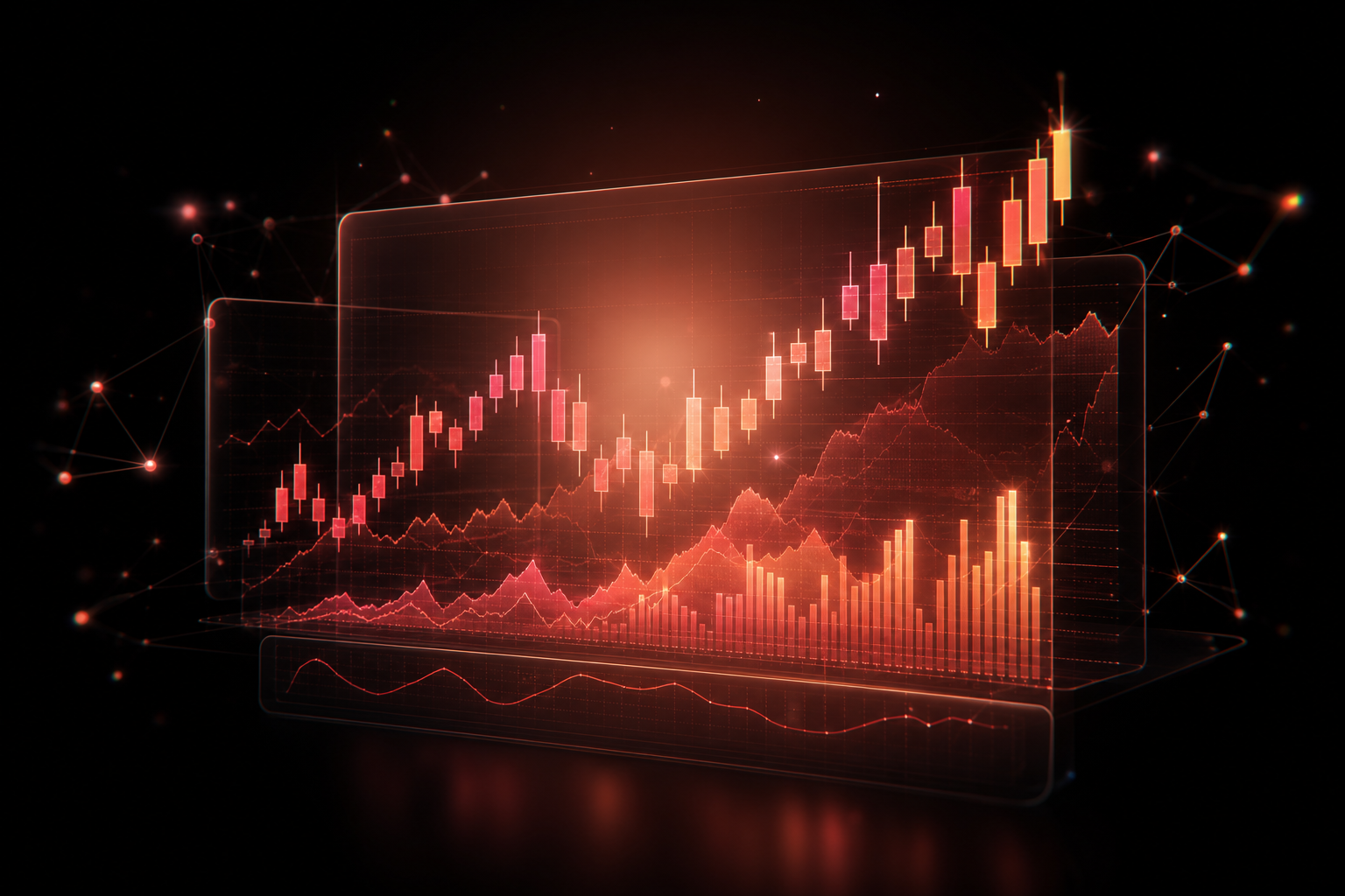 Abstract visualization of TradeNova's multi-strategy options analytics stack